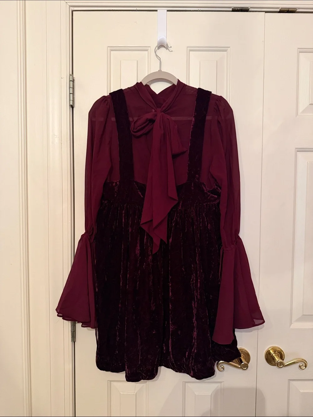Free People Counting Stars Plum Purple Velvet Long Sleeve Babydoll Dress Size M
